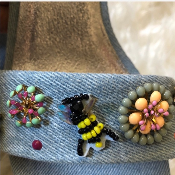 Rampage denim block heels strap embellished bees - Picture 2 of 5